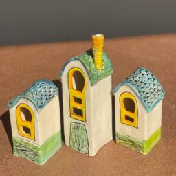 Handmade Ceramic House Lanterns Pottery Village Home Decor - thumbnail 4