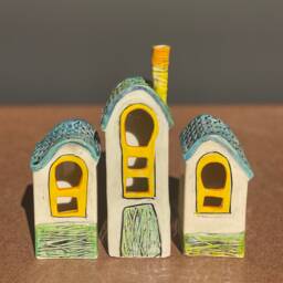 Handmade Ceramic House Lanterns Pottery Village Home Decor