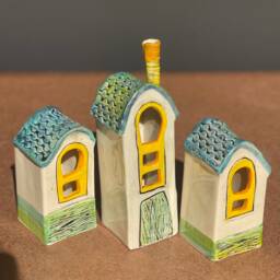 Handmade Ceramic House Lanterns Pottery Village Home Decor - thumbnail 3