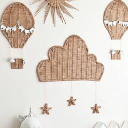 Wicker Nursery Wall Decor Celestial Sun, Cloud, Hot Air Balloons Set - thumbnail 2