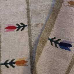 Handwoven Wool Kilim Runner Rug - Scandinavian Floral Flatweave, Blue Green Ivory Beige - thumbnail 2