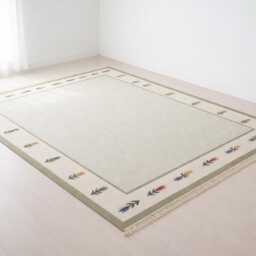 Handwoven Wool Kilim Runner Rug - Scandinavian Floral Flatweave, Blue Green Ivory Beige - thumbnail 4