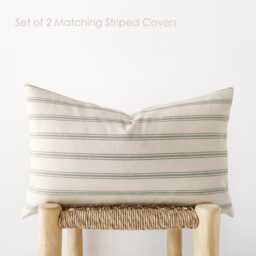 Set Of 2 Striped Lumbar Pillow Covers in Ivory, Camel & Teal - thumbnail 3