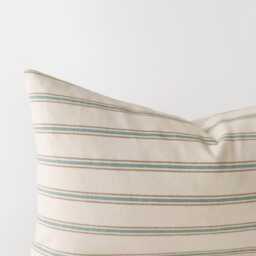 Set Of 2 Striped Lumbar Pillow Covers in Ivory, Camel & Teal - thumbnail 2
