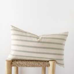 Set Of 2 Striped Lumbar Pillow Covers in Ivory, Camel & Teal - thumbnail 1