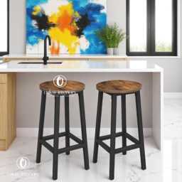Bar Stools Set Of 2 Rustic Industrial Kitchen Counter Height Chairs Backless Wood Seat Metal Frame Breakfast Tall Stool