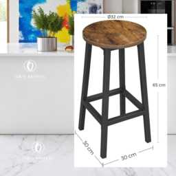 Bar Stools Set Of 2 Rustic Industrial Kitchen Counter Height Chairs Backless Wood Seat Metal Frame Breakfast Tall Stool - thumbnail 2