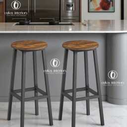 Bar Stools Set Of 2 Rustic Industrial Kitchen Counter Height Chairs Backless Wood Seat Metal Frame Breakfast Tall Stool - thumbnail 4
