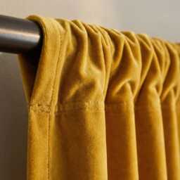 Mustard Velvet Curtain Panel Extra Wide Cotton, Top Ties & Rod Pocket - thumbnail 2