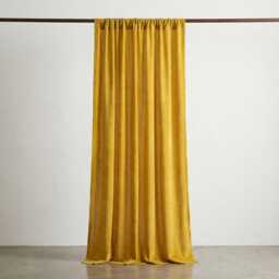 Mustard Velvet Curtain Panel Extra Wide Cotton, Top Ties & Rod Pocket - thumbnail 3