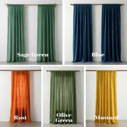 Mustard Velvet Curtain Panel Extra Wide Cotton, Top Ties & Rod Pocket - thumbnail 4