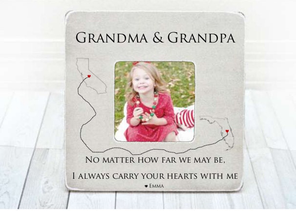 Personalized Grandparents Photo Frame Long Distance Map Gift - image 1