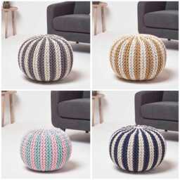 Luxury Handmade Knitted Striped Pouffe 100% Cotton Round Footstool Bean Filled - thumbnail 3