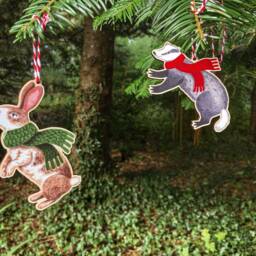 Rabbit in Scarf Wooden Decoration/Woodland Animal Christmas Tree Ornament Winter Gift Holiday Stocking Filler - thumbnail 3