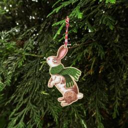 Rabbit in Scarf Wooden Decoration/Woodland Animal Christmas Tree Ornament Winter Gift Holiday Stocking Filler - thumbnail 2