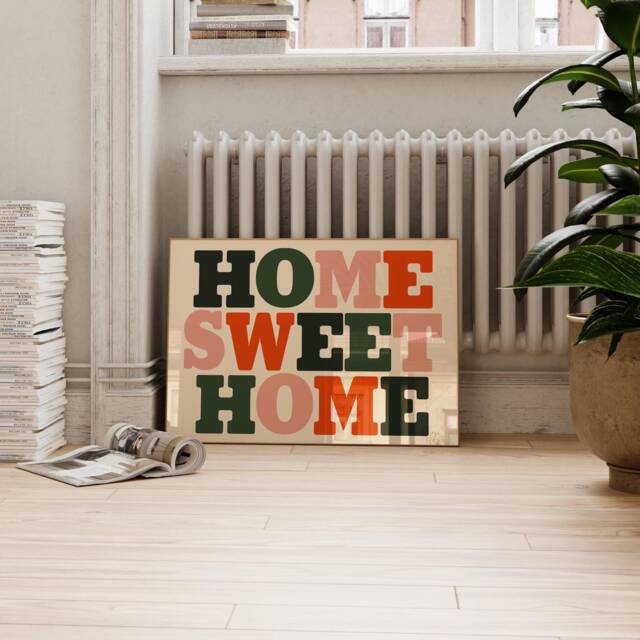 Living Room Wall Art, Bold Home Sweet Print, Hallway Typography Retro Prints, Mid Century Art - image 1