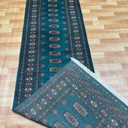 2.6x9 Emerald Green Bokhara Rug - Runner Hallway Luxury Bukhara Fine Quality Woolen Afghan - thumbnail 4