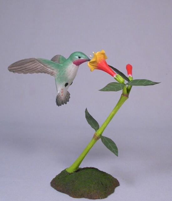 Open-Winged Broad-Tailed Hummingbird No.3 Hand Carved Wooden Bird - image 1