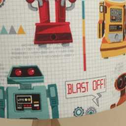 Lampshade Children's Robots Handmade Fabric Ceiling/Table, 30cm Or 20cm, White Background, Ideal Gift For Toddler Child's Bedroom - thumbnail 4