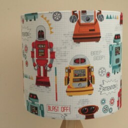 Lampshade Children's Robots Handmade Fabric Ceiling/Table, 30cm Or 20cm, White Background, Ideal Gift For Toddler Child's Bedroom - thumbnail 3