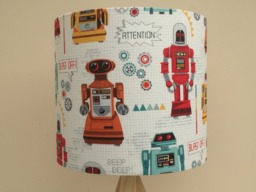 Lampshade Children's Robots Handmade Fabric Ceiling/Table, 30cm Or 20cm, White Background, Ideal Gift For Toddler Child's Bedroom