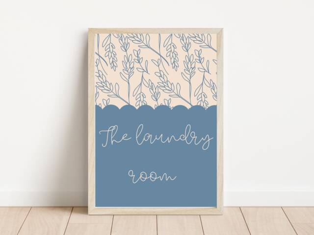 Laundry Room Print. Beautiful Blue Flower Laundry Sign, This Wall Art Makes The Perfect Or Utility Accessory - Print Only - image 1