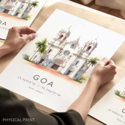 Goa Travel Poster, India Cards, Destination Prints, Landmarks, Watercolour Map Coordinates, Wall Art - thumbnail 1