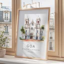 Goa Travel Poster, India Cards, Destination Prints, Landmarks, Watercolour Map Coordinates, Wall Art - thumbnail 3