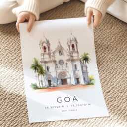 Goa Travel Poster, India Cards, Destination Prints, Landmarks, Watercolour Map Coordinates, Wall Art - thumbnail 2