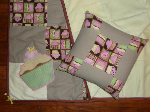 "40% Off Cupcake Themed Baby Quilt & Pillow Set, Crib Size, 36"" X 49" - image 1