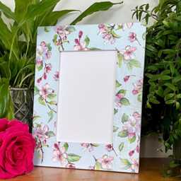 Blossom Floral Decoupaged Photo Frame, Oriental Shabby Chic Wooden Picture Blue & White Flower Decor - thumbnail 4