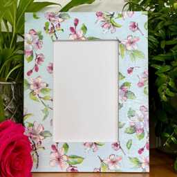 Blossom Floral Decoupaged Photo Frame, Oriental Shabby Chic Wooden Picture Blue & White Flower Decor - thumbnail 2