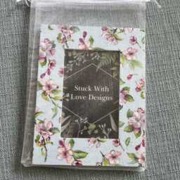 Blossom Floral Decoupaged Photo Frame, Oriental Shabby Chic Wooden Picture Blue & White Flower Decor - thumbnail 3