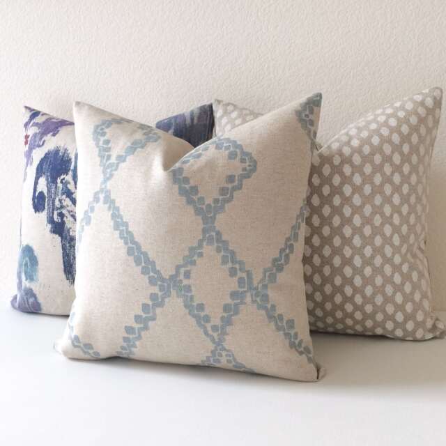 Light Blue & Oatmeal Tan Moroccan Geometric Diamond Ikat Decorative Pillow Cover - image 1