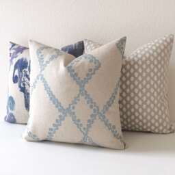 Light Blue & Oatmeal Tan Moroccan Geometric Diamond Ikat Decorative Pillow Cover - thumbnail 1