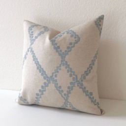 Light Blue & Oatmeal Tan Moroccan Geometric Diamond Ikat Decorative Pillow Cover - thumbnail 2