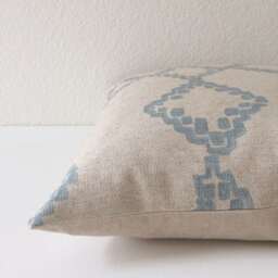 Light Blue & Oatmeal Tan Moroccan Geometric Diamond Ikat Decorative Pillow Cover - thumbnail 3