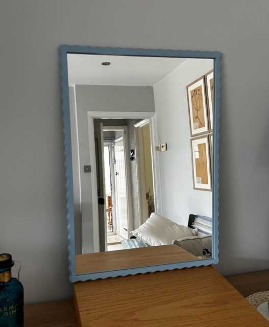 Wavy Wiggle Mirror, Hand Painted Beech Wood Frame, Custom Size