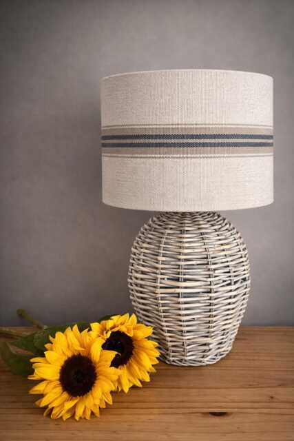 Grain Sack Linen Lampshade Or Ceiling Blue Grey Tan Stripes Natural Oatmeal Cream - image 1