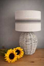 Grain Sack Linen Lampshade Or Ceiling Blue Grey Tan Stripes Natural Oatmeal Cream