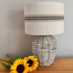 Grain Sack Linen Lampshade Or Ceiling Blue Grey Tan Stripes Natural Oatmeal Cream - thumbnail 2