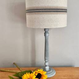 Grain Sack Linen Lampshade Or Ceiling Blue Grey Tan Stripes Natural Oatmeal Cream - thumbnail 3