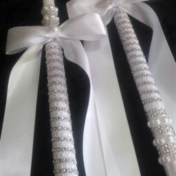 Greek Orthodox Candles - Wedding Lambathes White Silver Ivory Gold Lambades Baptism 18 Or 24 Inch - thumbnail 3