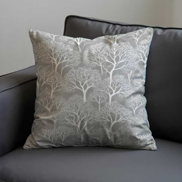 Grey Tree Cushion Cover, Scandinavian Woodland Pillow Case, Modern Nature Throw Pillowcase - image 1