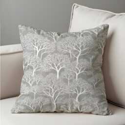 Grey Tree Cushion Cover, Scandinavian Woodland Pillow Case, Modern Nature Throw Pillowcase - thumbnail 2