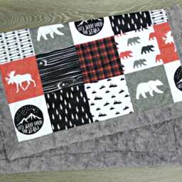 Red Plaid Baby Blanket - Faux Patchwork Quilt Moose Bear Lumberjack Blankets Minky Blanket - thumbnail 2
