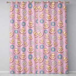 Kawaii Chick Sitting On Donut With Flowers Seamless Pattern Pink Background Readymade Eyelet Ring Top Thermal 100% Blackout Curtains - thumbnail 2