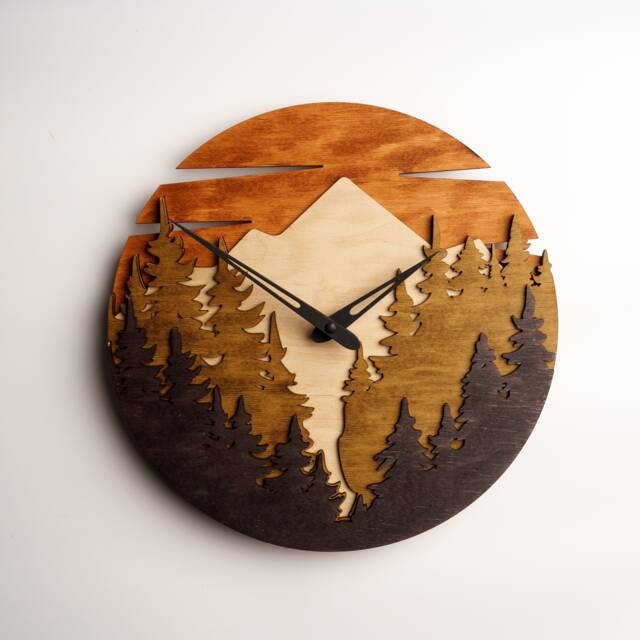 Mountain Wall Clock, Mountain Wood Art, Forest Clock, Forest Clock, Wood Clock, Wooden Clock - image 1
