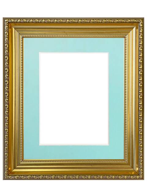 Large Shabby Chic Gold Photo Frame With Blue Mount - image 1