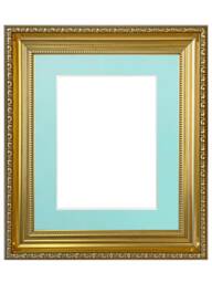 Large Shabby Chic Gold Photo Frame With Blue Mount